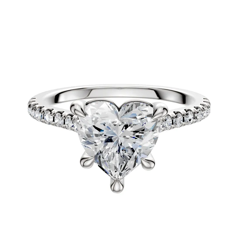 14K White Gold 4 Prong Basket Cathedral Dome 1-Row-Pave 2.5mm Engagement Ring sold by Promise By Effy