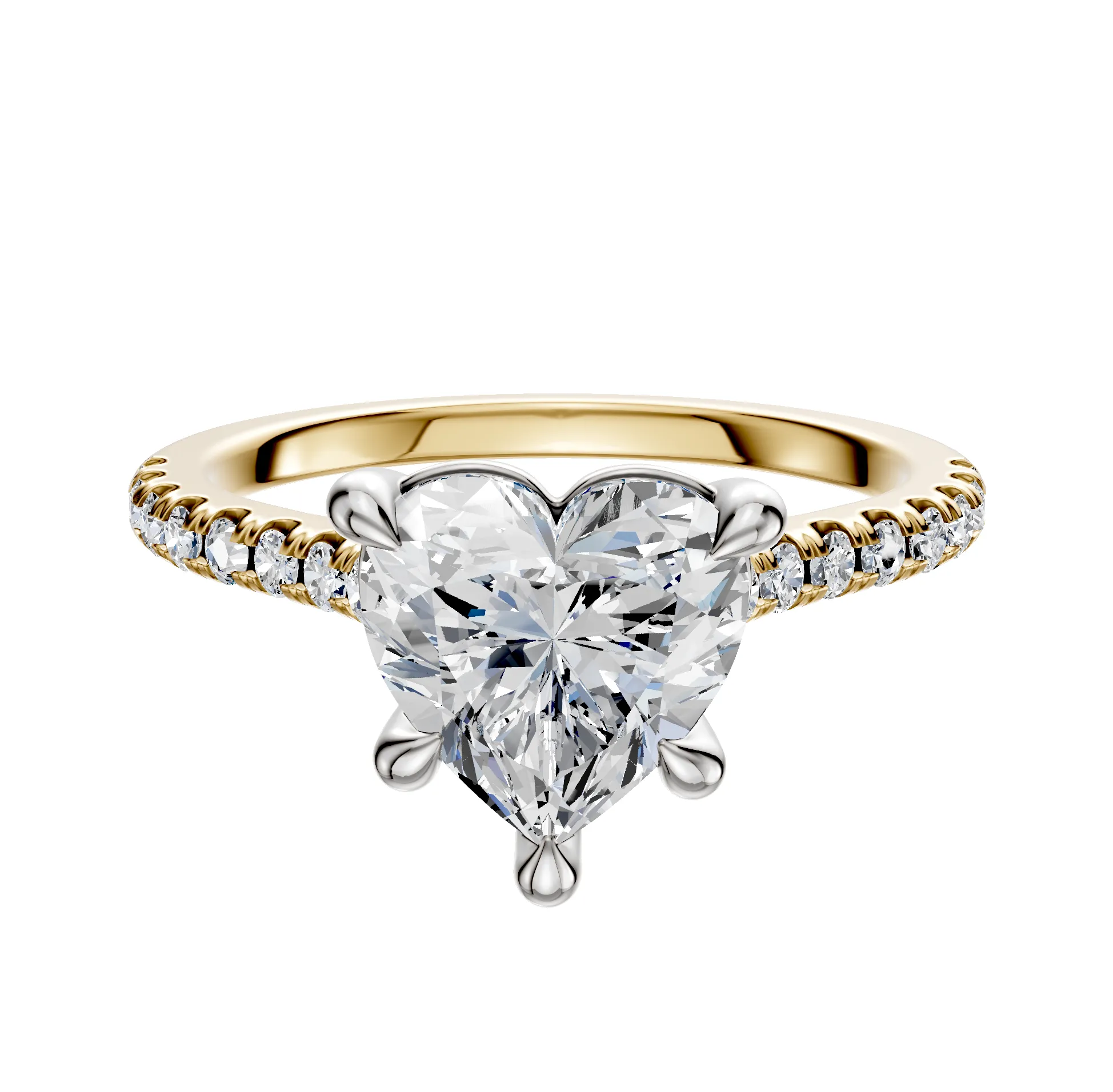 14K Two Tone 4 Prong Basket Cathedral Dome 1-Row-Pave 2.5mm Engagement Ring sold by Promise By Effy