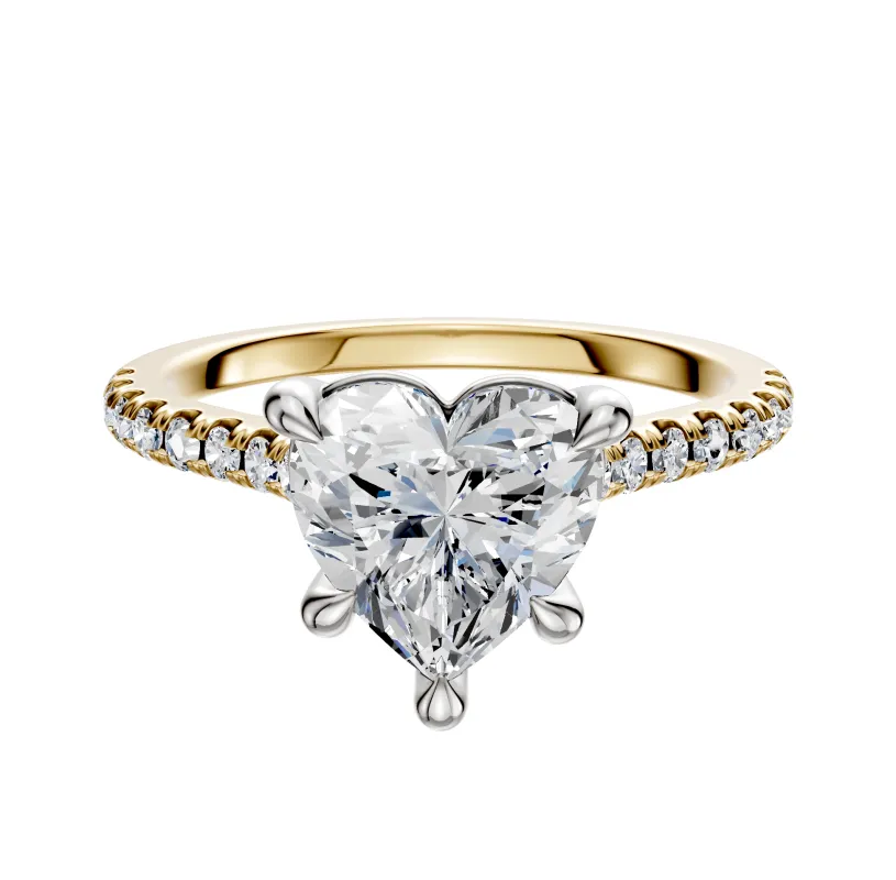18K Two Tone 4 Prong Basket Cathedral Dome 1-Row-Pave 2.5mm Engagement Ring sold by Promise By Effy