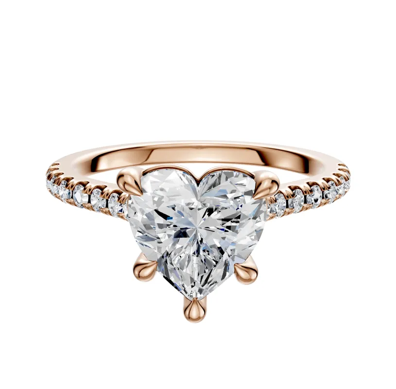 18K Rose Gold 4 Prong Basket Cathedral Dome 1-Row-Pave 2.5mm Engagement Ring sold by Promise By Effy