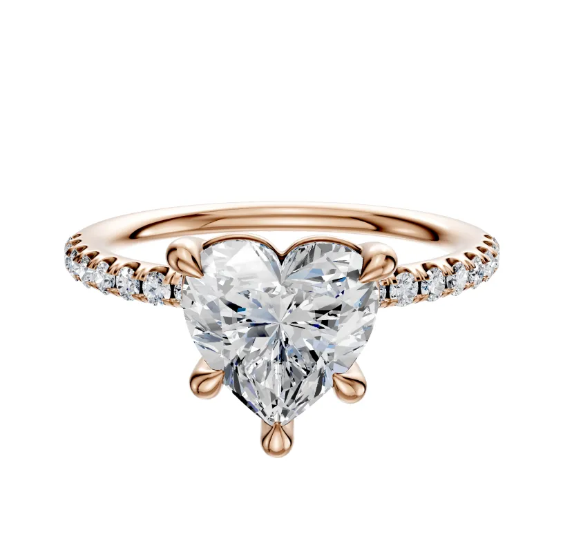 14K Rose Gold 4 Prong Basket Classic Dome 1-Row-Pave 2.5mm Engagement Ring sold by Promise By Effy