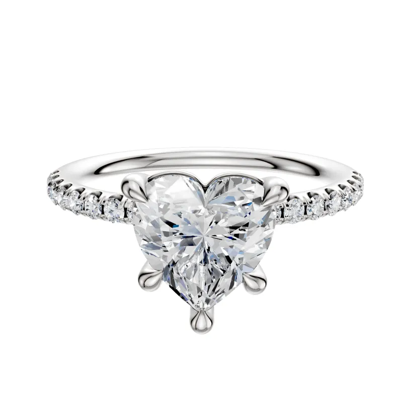 18K White Gold 4 Prong Basket Classic Dome 1-Row-Pave 2.5mm Engagement Ring sold by Promise By Effy