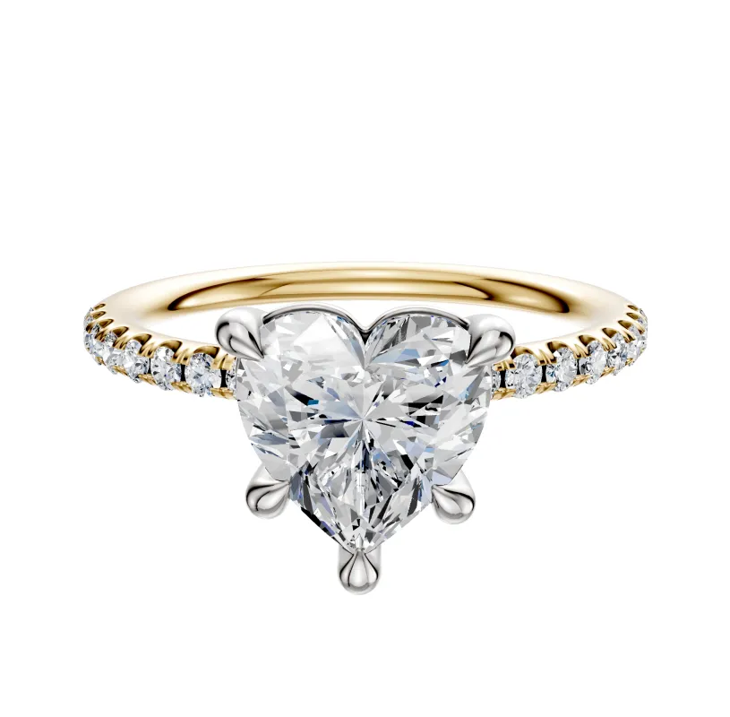 18K Two Tone 4 Prong Basket Classic Dome 1-Row-Pave 2.5mm Engagement Ring sold by Promise By Effy