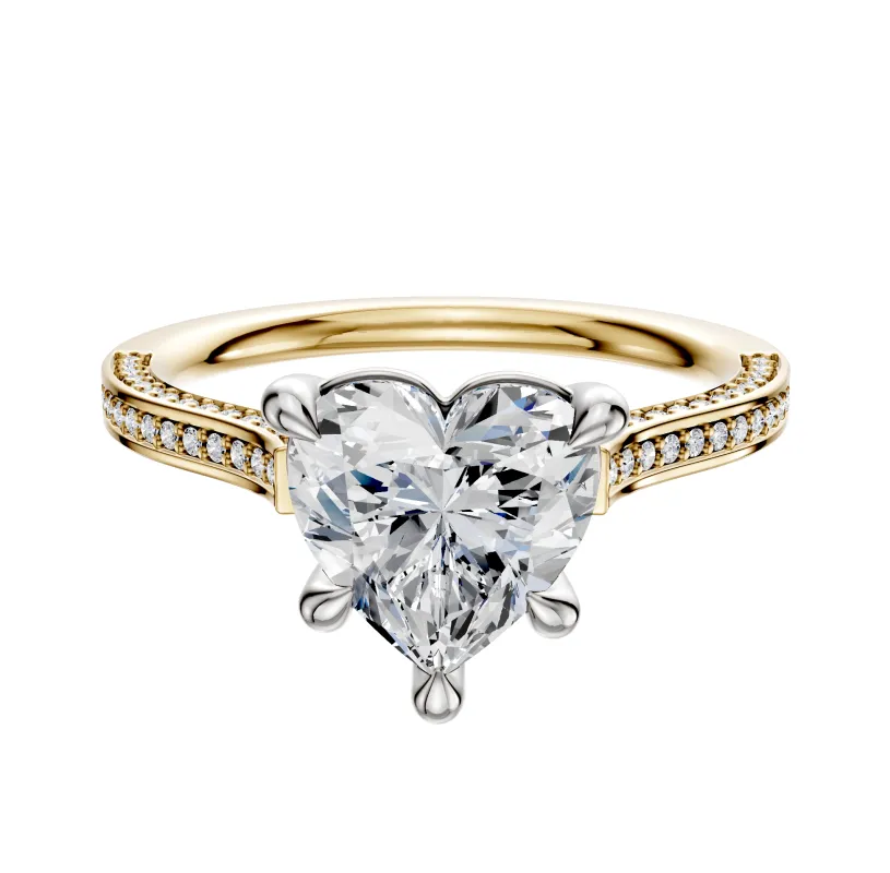 18K Two Tone 4 Prong Basket Cathedral Flat 3-Row-Pave 2.0mm Engagement Ring sold by Promise By Effy