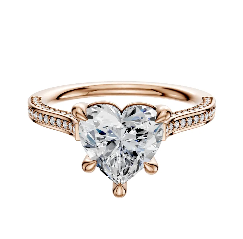 18K Rose Gold 4 Prong Basket Cathedral Flat 3-Row-Pave 2.0mm Engagement Ring sold by Promise By Effy