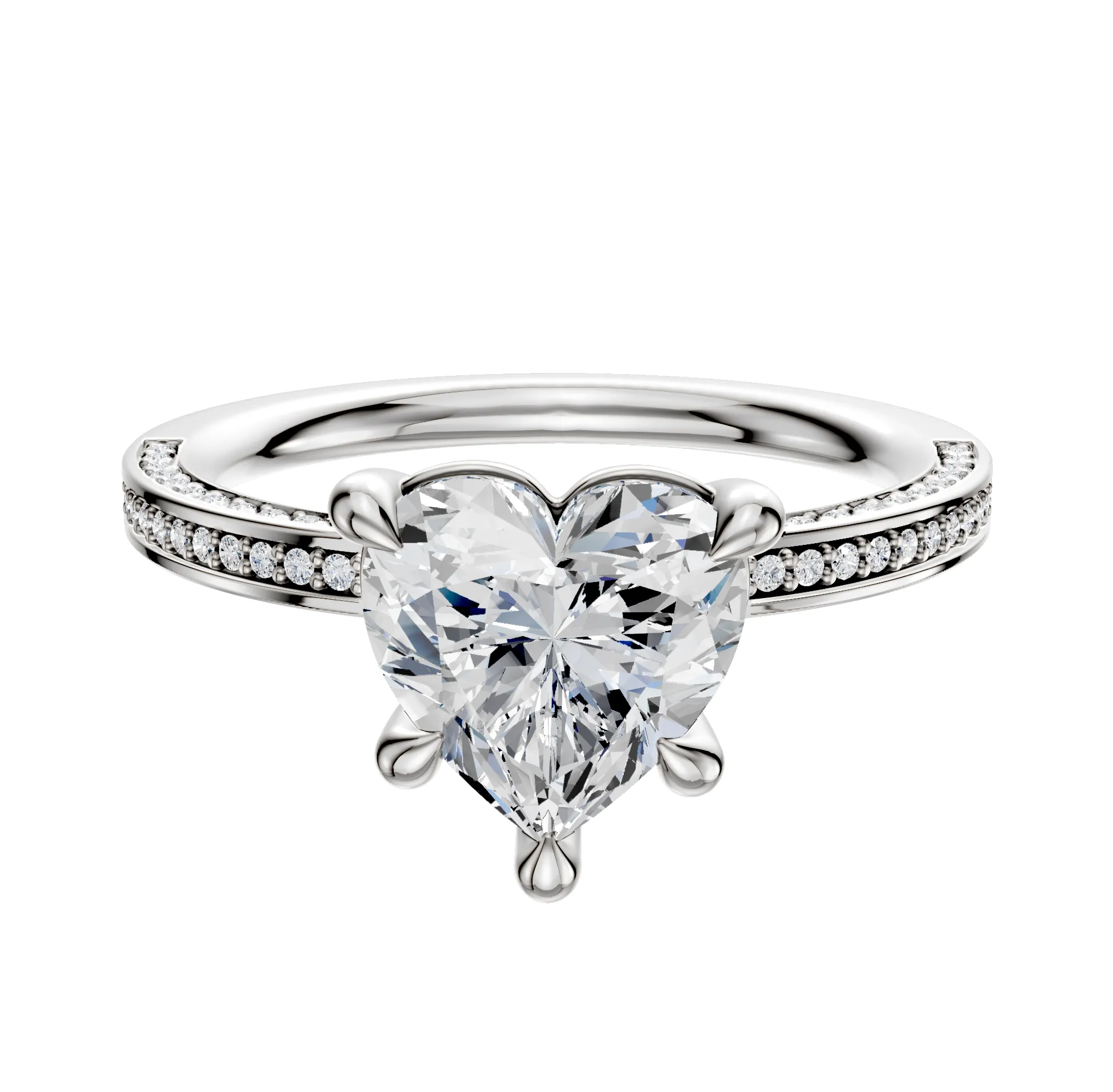 14K White Gold 4 Prong Basket Classic Flat 3-Row-Pave 2.0mm Engagement Ring sold by Promise By Effy