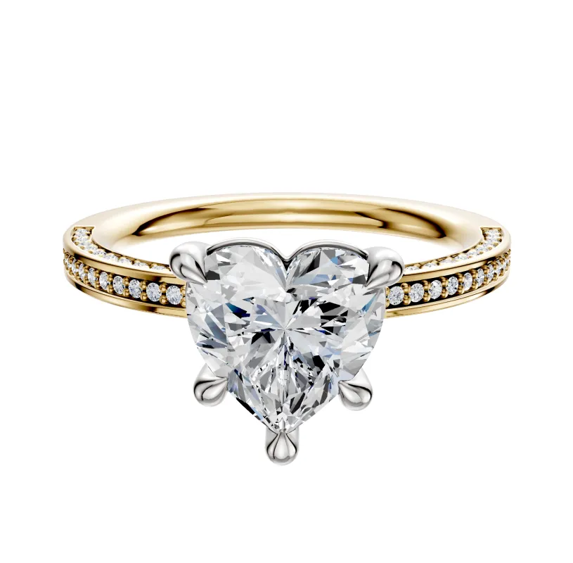 14K Two Tone 4 Prong Basket Classic Flat 3-Row-Pave 2.0mm Engagement Ring sold by Promise By Effy