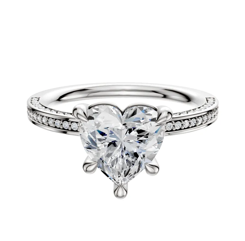 18K White Gold 4 Prong Basket Classic Flat 3-Row-Pave 2.0mm Engagement Ring sold by Promise By Effy
