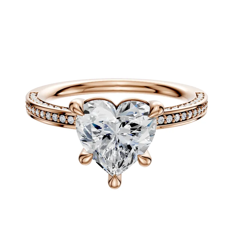 18K Rose Gold 4 Prong Basket Classic Flat 3-Row-Pave 2.0mm Engagement Ring sold by Promise By Effy
