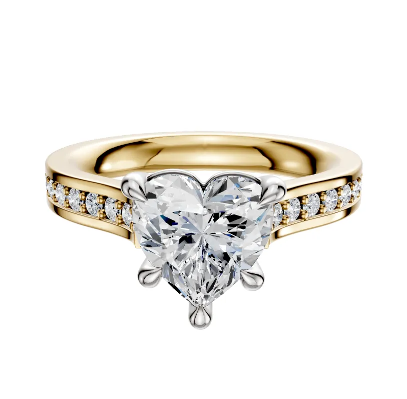 14K Two Tone 4 Prong Basket Cathedral Flat 1-Row-Pave 2.5mm Engagement Ring sold by Promise By Effy