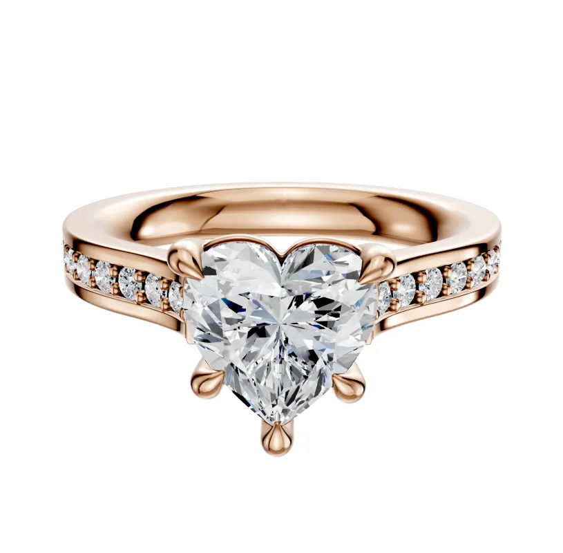 14K Rose Gold 4 Prong Basket Cathedral Flat 1-Row-Pave 2.5mm Engagement Ring sold by Promise By Effy