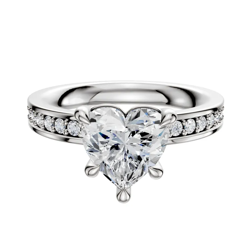 14K White Gold 4 Prong Basket Classic Flat 1-Row-Pave 2.5mm Engagement Ring sold by Promise By Effy