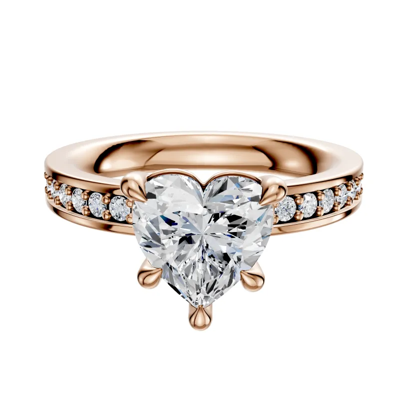 18K Rose Gold 4 Prong Basket Classic Flat 1-Row-Pave 2.5mm Engagement Ring sold by Promise By Effy
