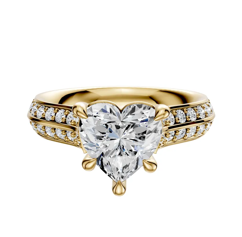 14K Yellow Gold 4 Prong Basket Cathedral Knife Edge 1-Row-Pave 2.5mm Engagement Ring sold by Promise By Effy