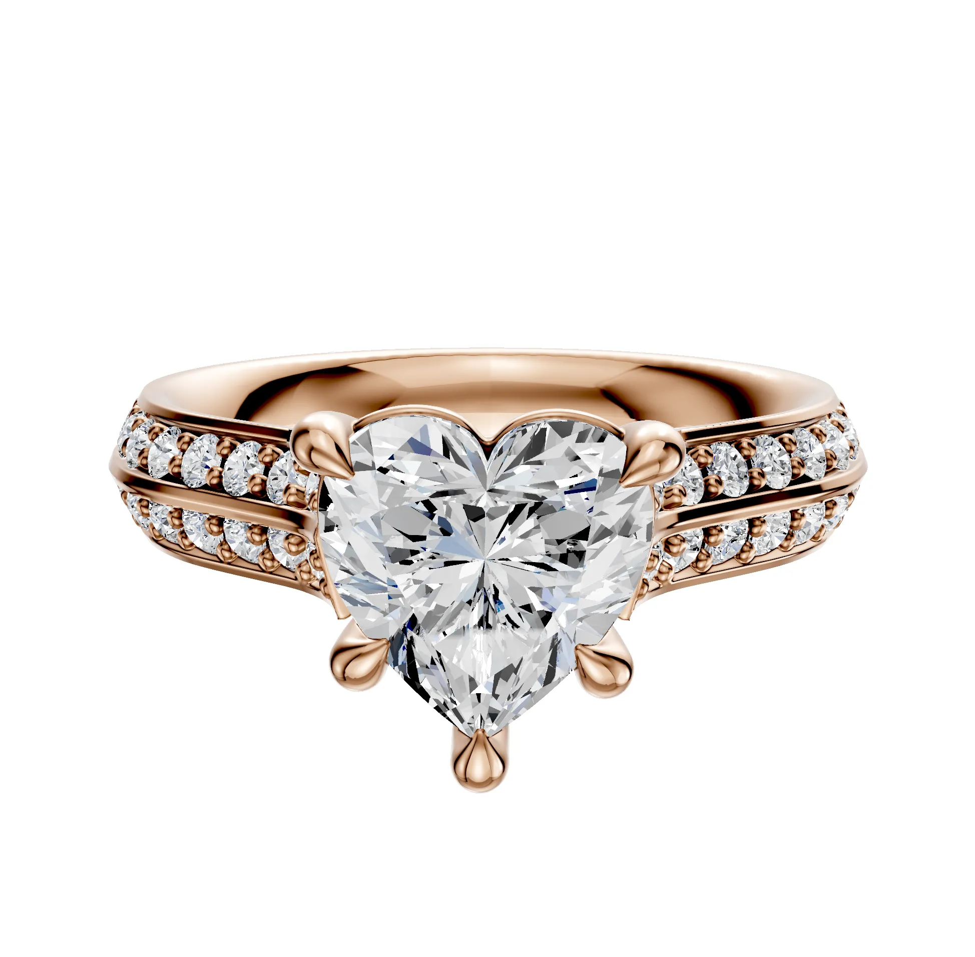 14K Rose Gold 4 Prong Basket Cathedral Knife Edge 1-Row-Pave 2.5mm Engagement Ring sold by Promise By Effy