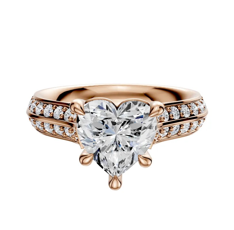 18K Rose Gold 4 Prong Basket Cathedral Knife Edge 1-Row-Pave 2.5mm Engagement Ring sold by Promise By Effy
