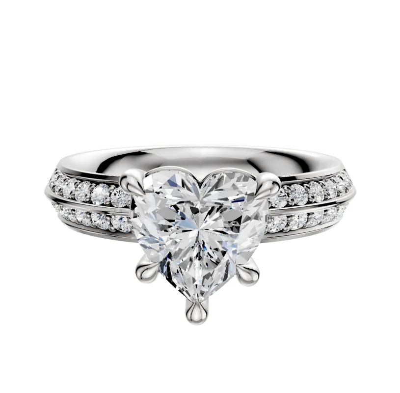 14K White Gold 4 Prong Basket Classic Knife Edge 1-Row-Pave 2.5mm Engagement Ring sold by Promise By Effy