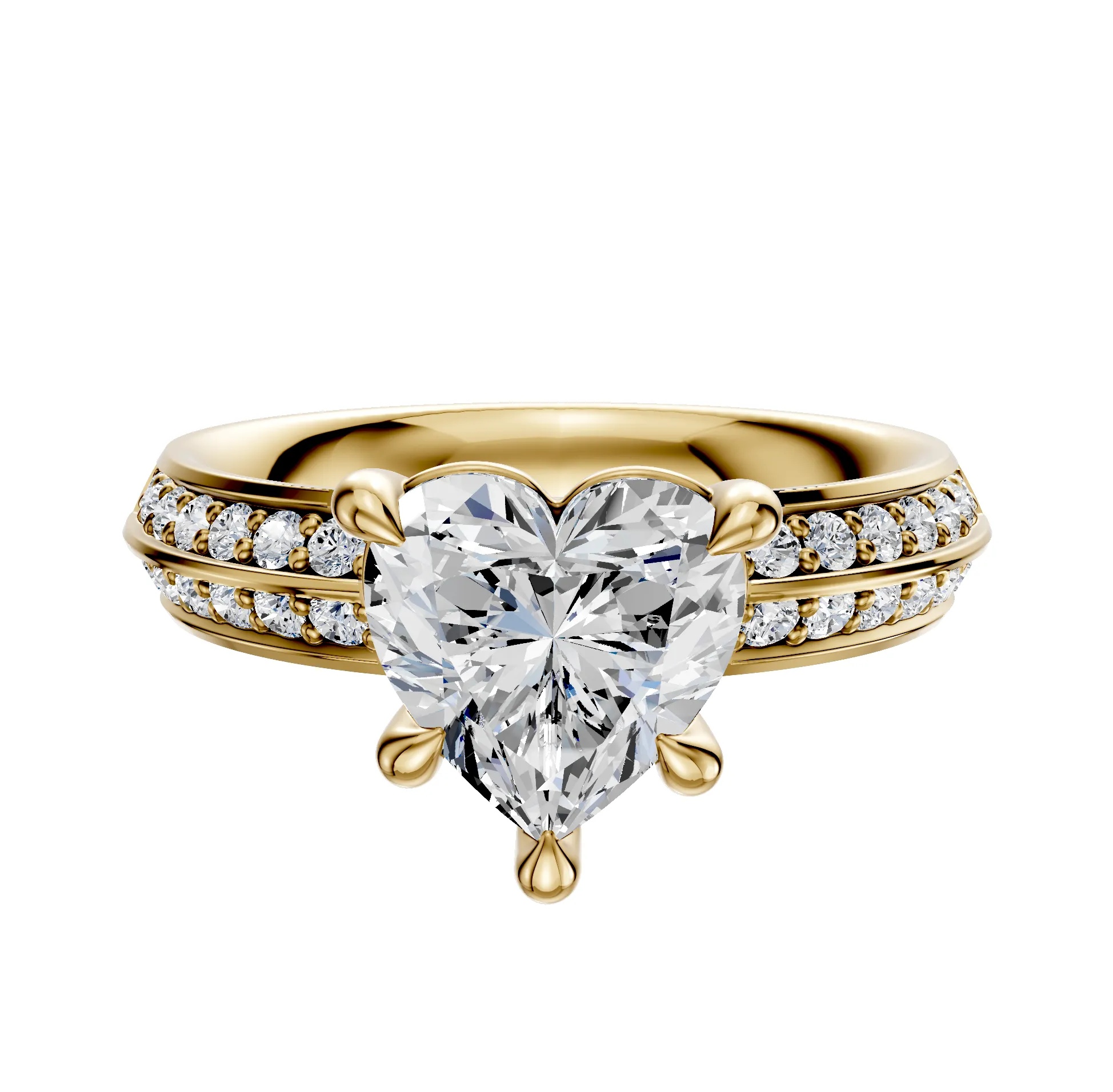 14K Yellow Gold 4 Prong Basket Classic Knife Edge 1-Row-Pave 2.5mm Engagement Ring sold by Promise By Effy