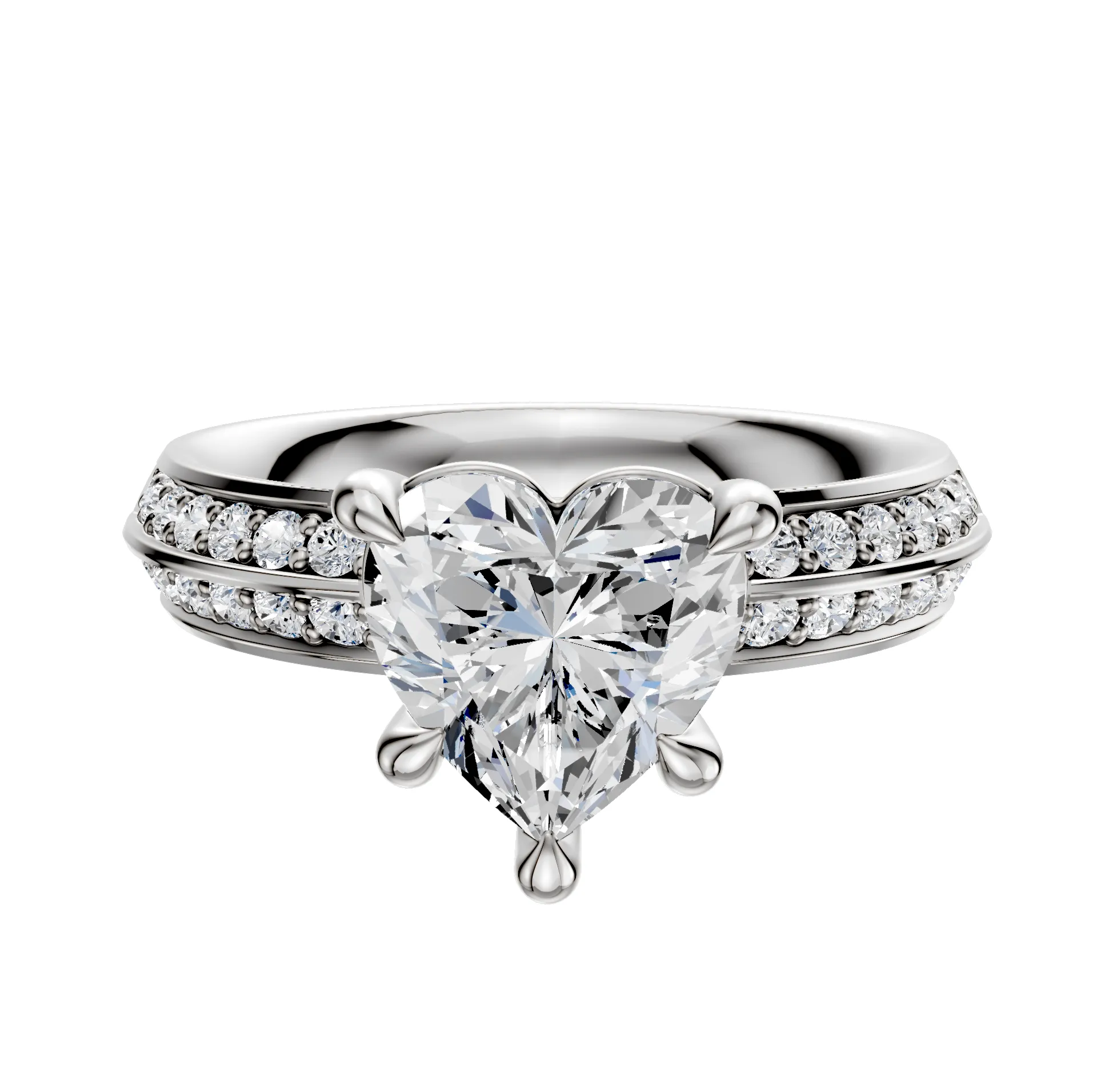 Platinum 4 Prong Basket Classic Knife Edge 1-Row-Pave 2.5mm Engagement Ring sold by Promise By Effy