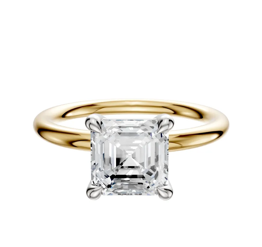 18K Two Tone 4 Prong Basket Classic Dome 2.0mm Engagement Ring sold by Promise By Effy