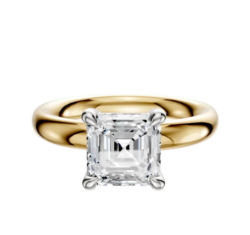 18K Two Tone 4 Prong Basket Classic Dome 3.0mm Engagement Ring sold by Promise By Effy