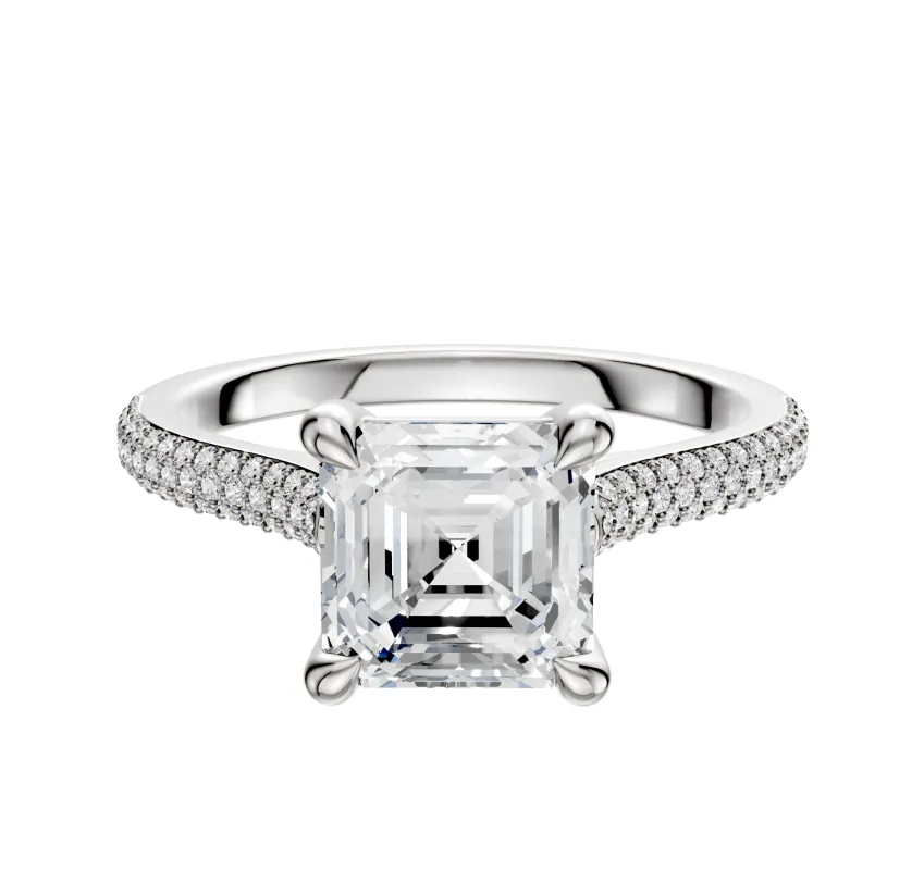 18K White Gold 4 Prong Basket Cathedral Dome 3-Row-Pave 2.0mm Engagement Ring sold by Promise By Effy