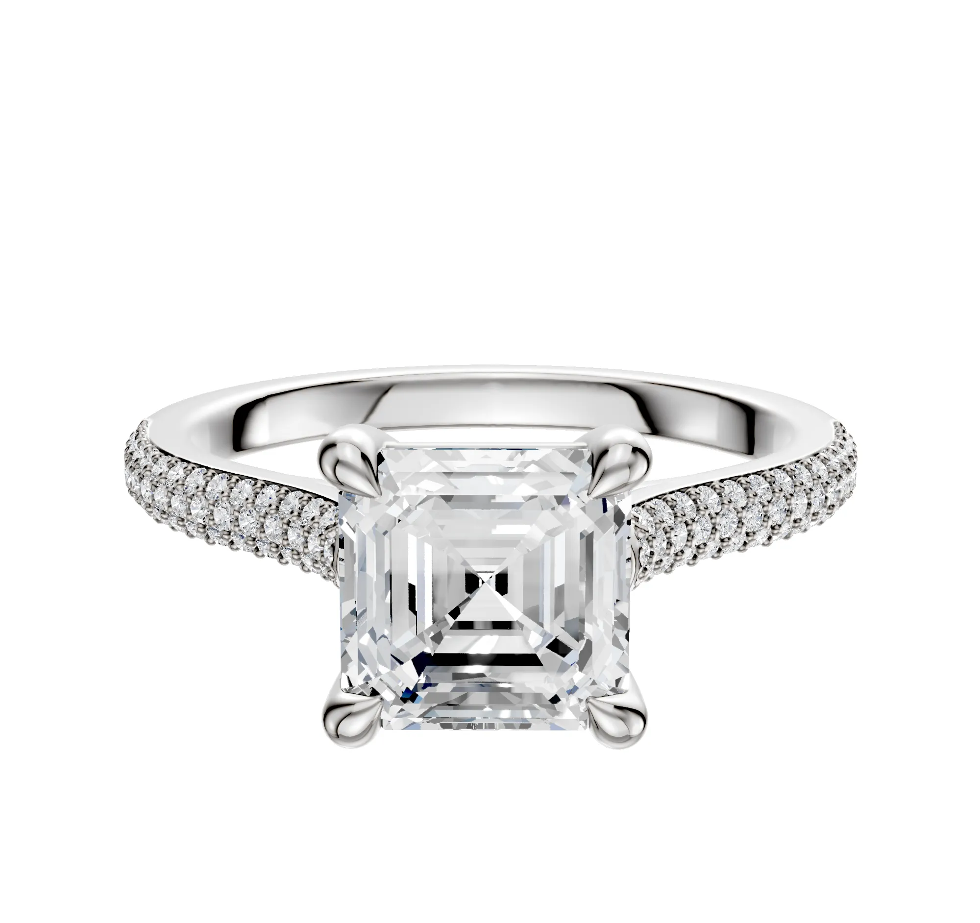 Platinum 4 Prong Basket Cathedral Dome 3-Row-Pave 2.0mm Engagement Ring sold by Promise By Effy