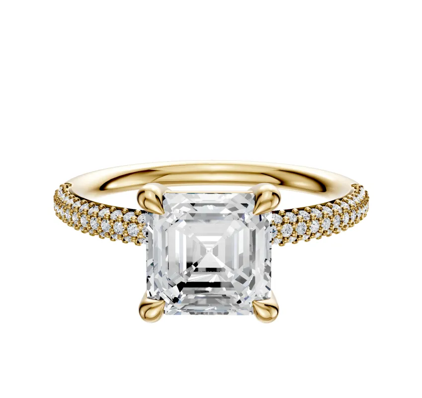 14K Yellow Gold 4 Prong Basket Classic Dome 3-Row-Pave 2.0mm Engagement Ring sold by Promise By Effy