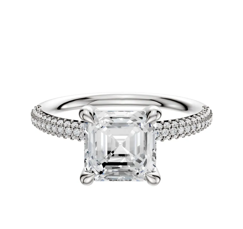 14K White Gold 4 Prong Basket Classic Dome 3-Row-Pave 2.0mm Engagement Ring sold by Promise By Effy