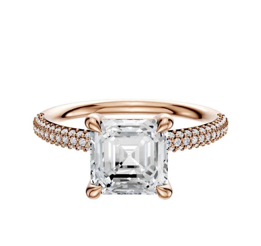 18K Rose Gold 4 Prong Basket Classic Dome 3-Row-Pave 2.0mm Engagement Ring sold by Promise By Effy