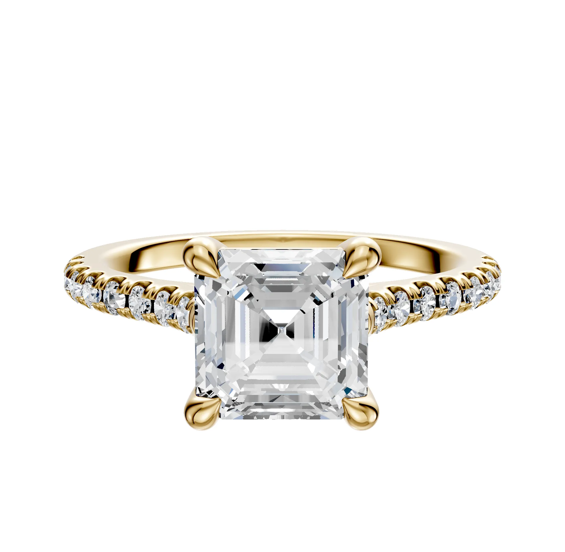 18K Yellow Gold 4 Prong Basket Cathedral Dome 1-Row-Pave 2.5mm Engagement Ring sold by Promise By Effy