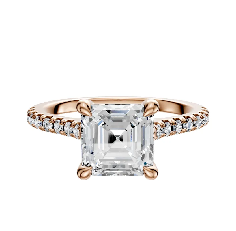 18K Rose Gold 4 Prong Basket Cathedral Dome 1-Row-Pave 2.5mm Engagement Ring sold by Promise By Effy