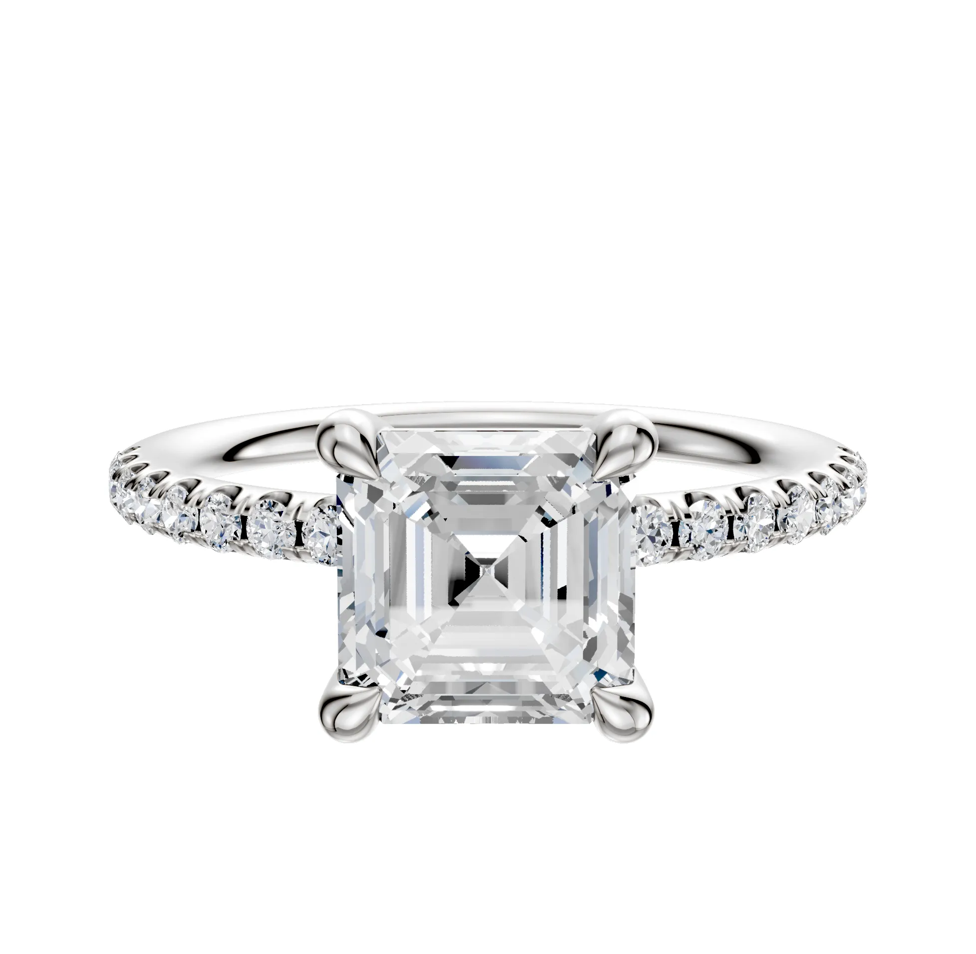 14K White Gold 4 Prong Basket Classic Dome 1-Row-Pave 2.5mm Engagement Ring sold by Promise By Effy