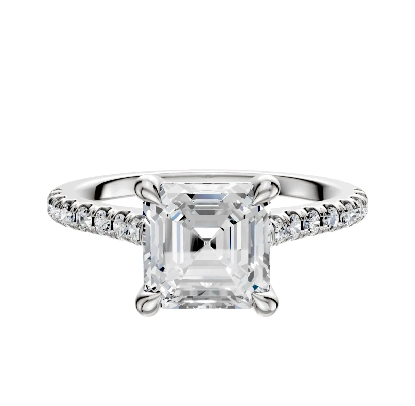 Platinum 4 Prong Basket Cathedral Dome 1-Row-Pave 2.5mm Engagement Ring sold by Promise By Effy