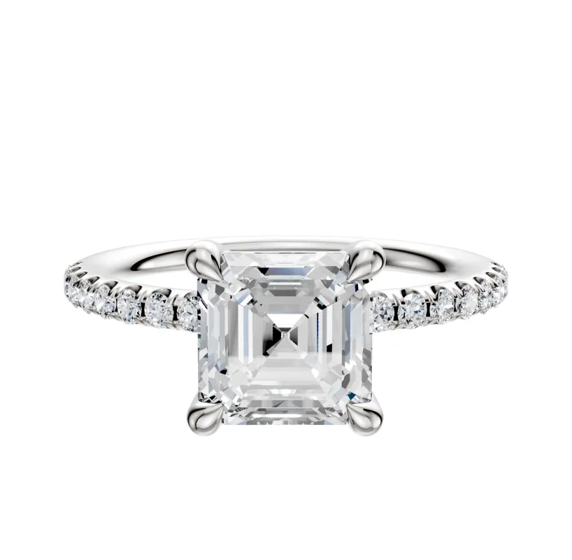 18K White Gold 4 Prong Basket Classic Dome 1-Row-Pave 2.5mm Engagement Ring sold by Promise By Effy