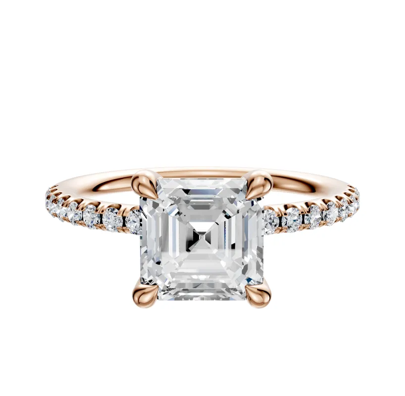 18K Rose Gold 4 Prong Basket Classic Dome 1-Row-Pave 2.5mm Engagement Ring made by Promise By Effy