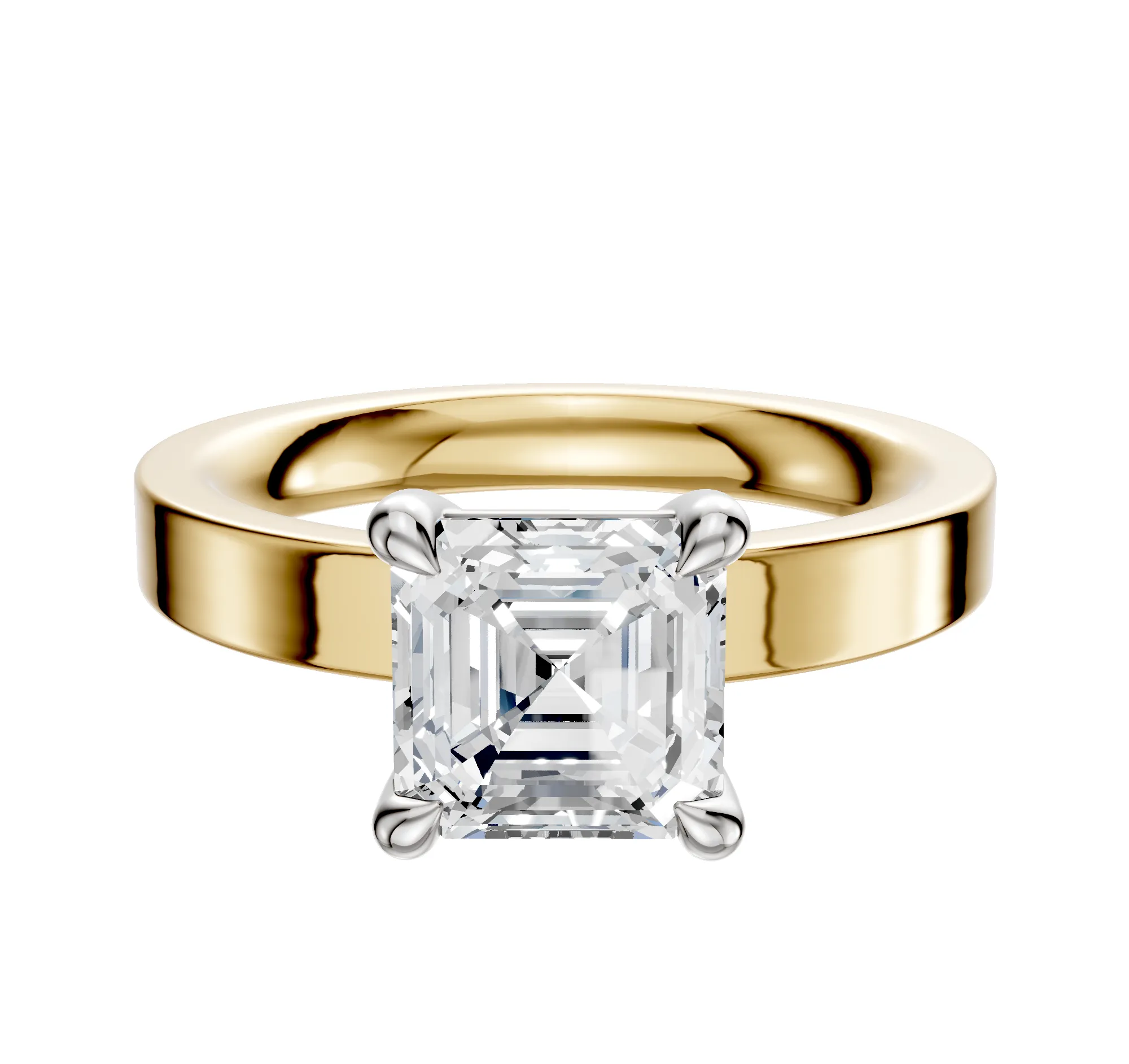 18K Two Tone 4 Prong Basket Classic Flat 3.0mm Engagement Ring sold by Promise By Effy