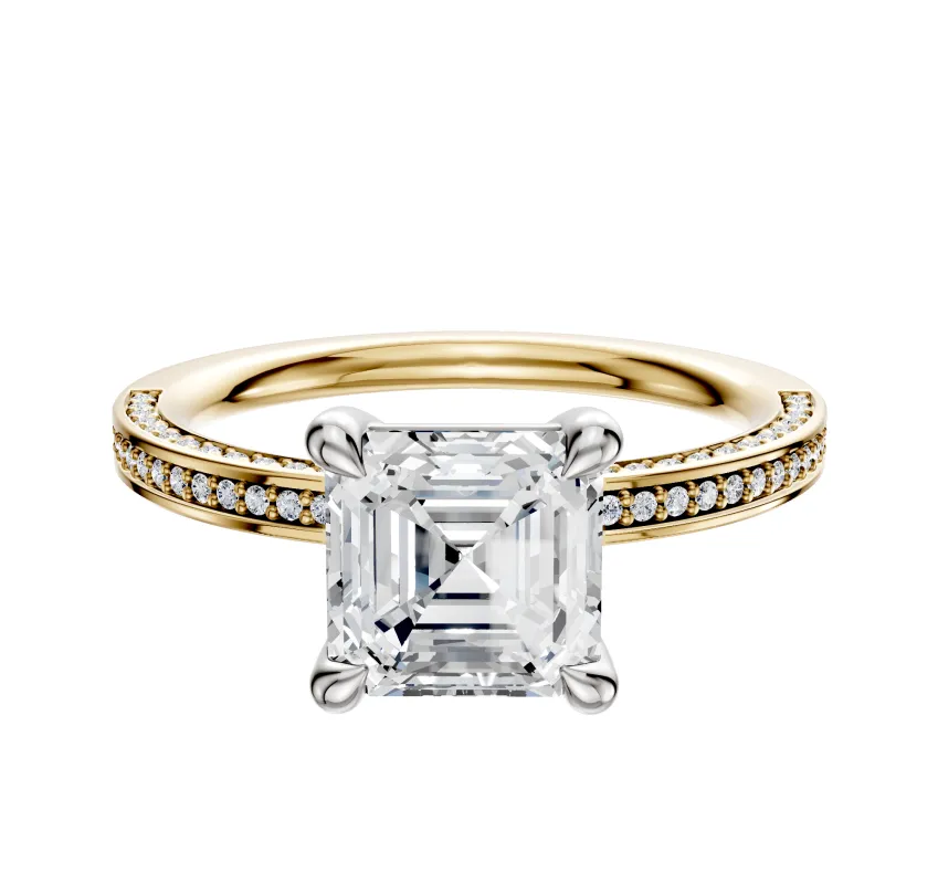 14K Two Tone 4 Prong Basket Classic Flat 3-Row-Pave 2.0mm Engagement Ring sold by Promise By Effy