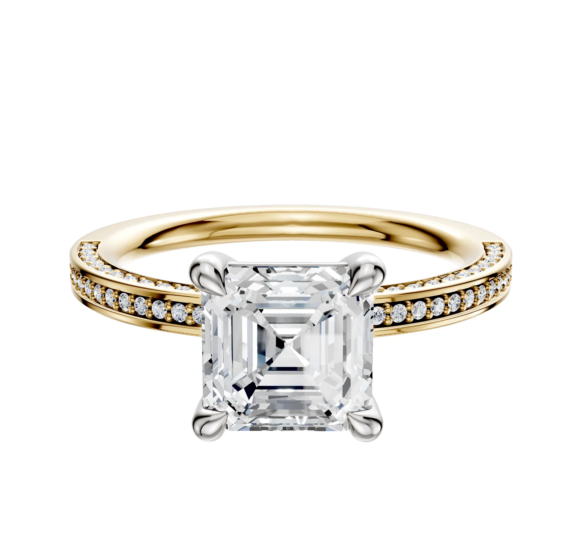 14K Two Tone 4 Prong Basket Classic Flat 3-Row-Pave 2.0mm Engagement Ring sold by Promise By Effy