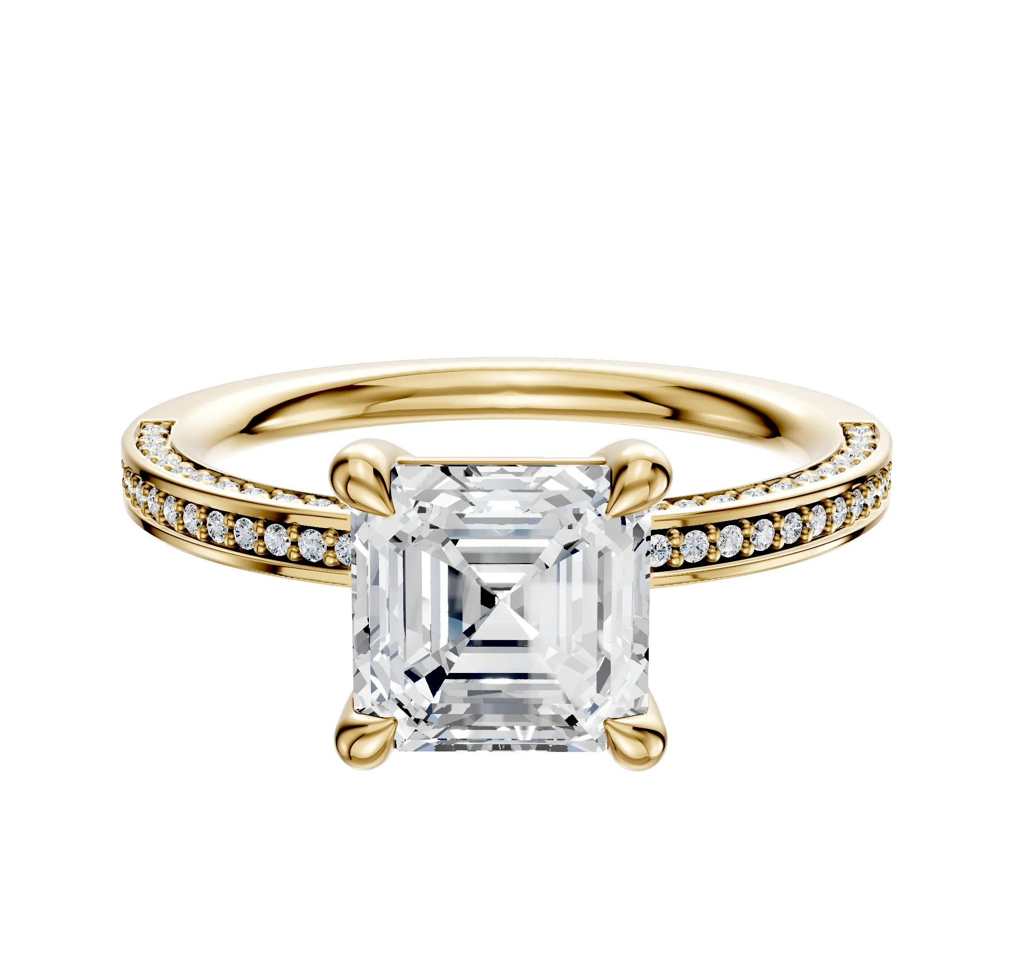 18K Yellow Gold 4 Prong Basket Classic Flat 3-Row-Pave 2.0mm Engagement Ring sold by Promise By Effy