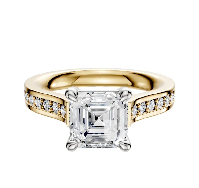 18K Two Tone 4 Prong Basket Cathedral Flat 1-Row-Pave 2.5mm Engagement Ring sold by Promise By Effy