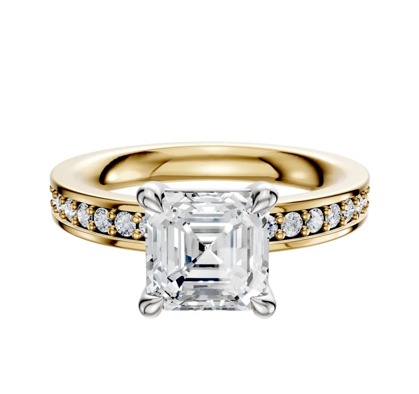 14K Two Tone 4 Prong Basket Classic Flat 1-Row-Pave 2.5mm Engagement Ring sold by Promise By Effy