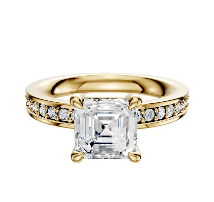 18K Yellow Gold 4 Prong Basket Classic Flat 1-Row-Pave 2.5mm Engagement Ring sold by Promise By Effy