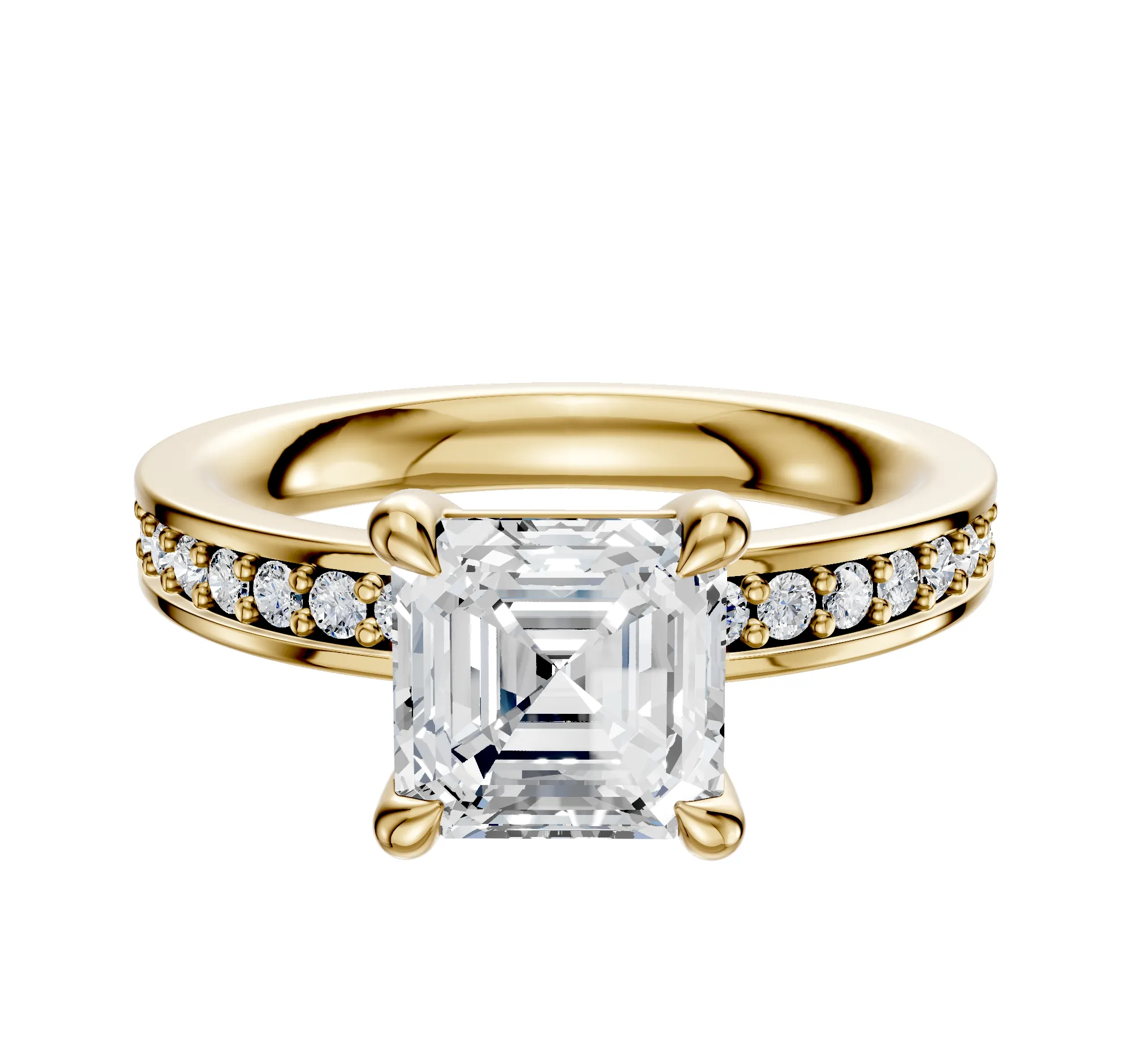 18K Yellow Gold 4 Prong Basket Classic Flat 1-Row-Pave 2.5mm Engagement Ring sold by Promise By Effy