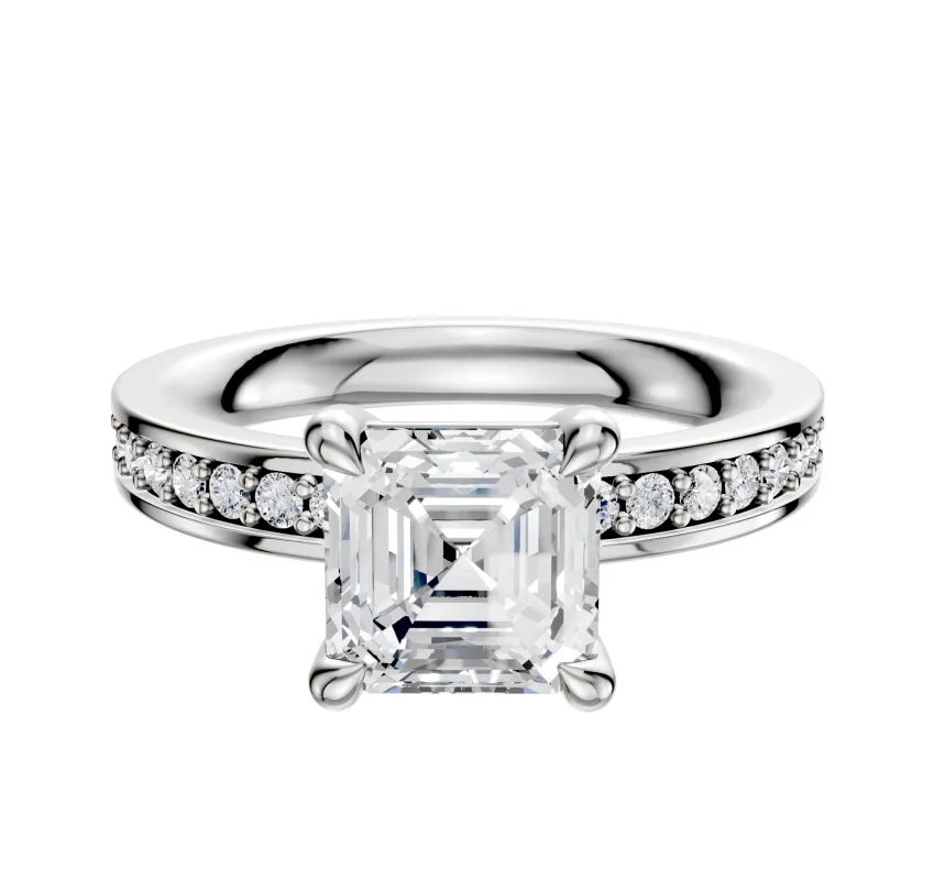 Platinum 4 Prong Basket Classic Flat 1-Row-Pave 2.5mm Engagement Ring sold by Promise By Effy