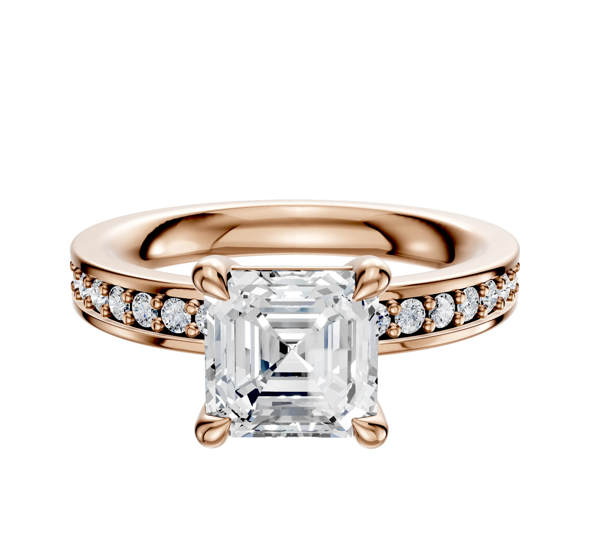 18K Rose Gold 4 Prong Basket Classic Flat 1-Row-Pave 2.5mm Engagement Ring sold by Promise By Effy