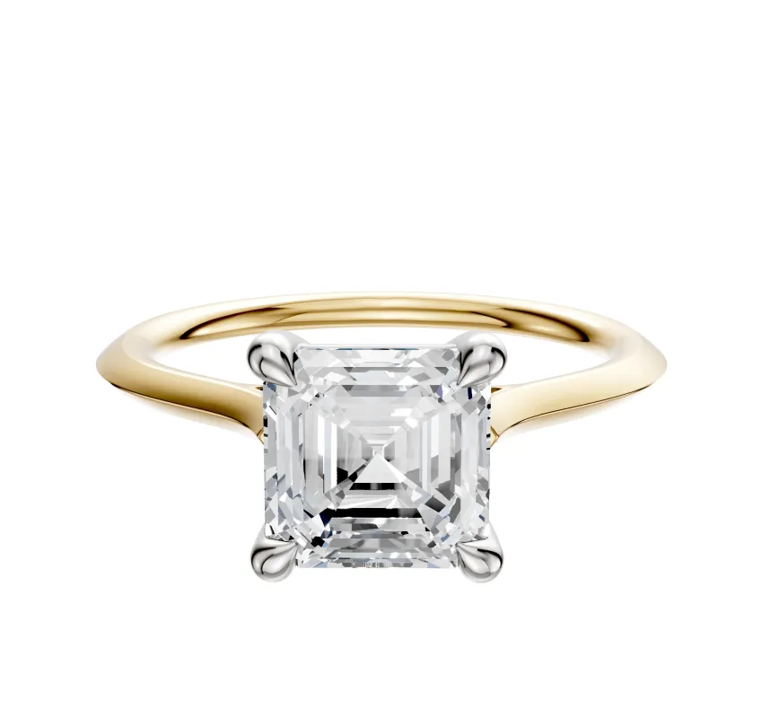 18K Two Tone 4 Prong Basket Cathedral Knife Edge 1.5mm Engagement Ring sold by Promise By Effy