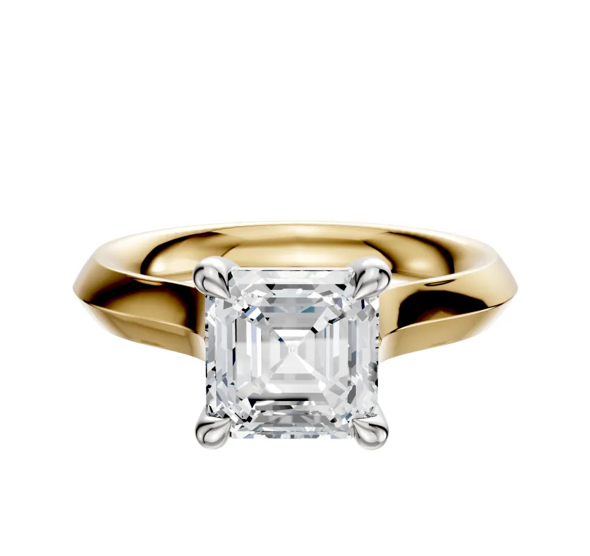 18K Two Tone 4 Prong Basket Cathedral Knife Edge 3.0mm Engagement Ring sold by Promise By Effy