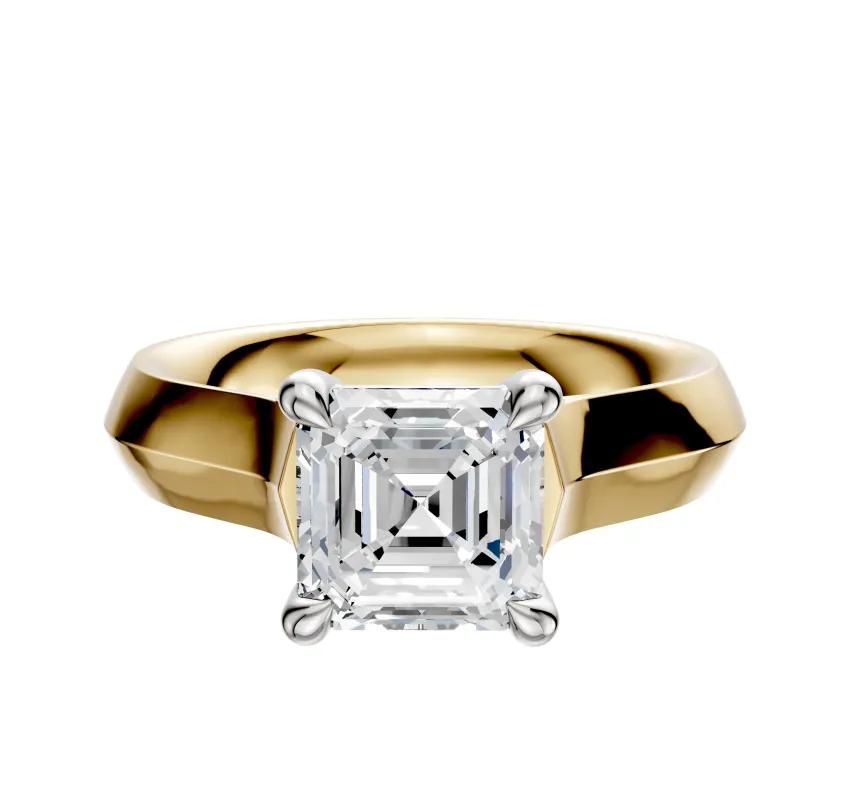 14K Two Tone 4 Prong Basket Cathedral Knife Edge 4.0mm Engagement Ring sold by Promise By Effy