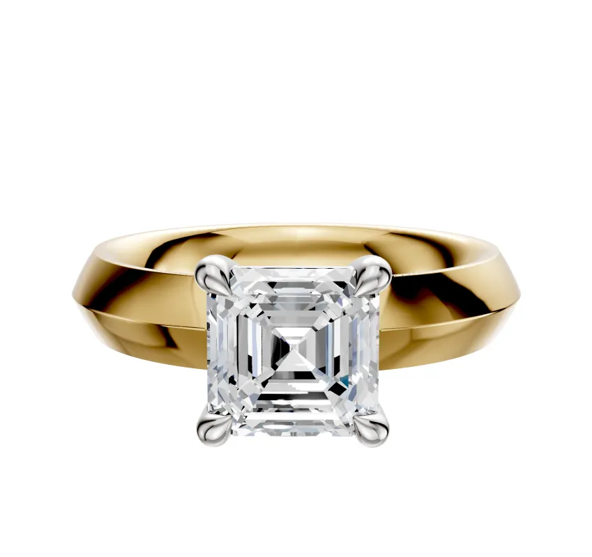 14K Two Tone 4 Prong Basket Classic Knife Edge 4.0mm Engagement Ring sold by Promise By Effy